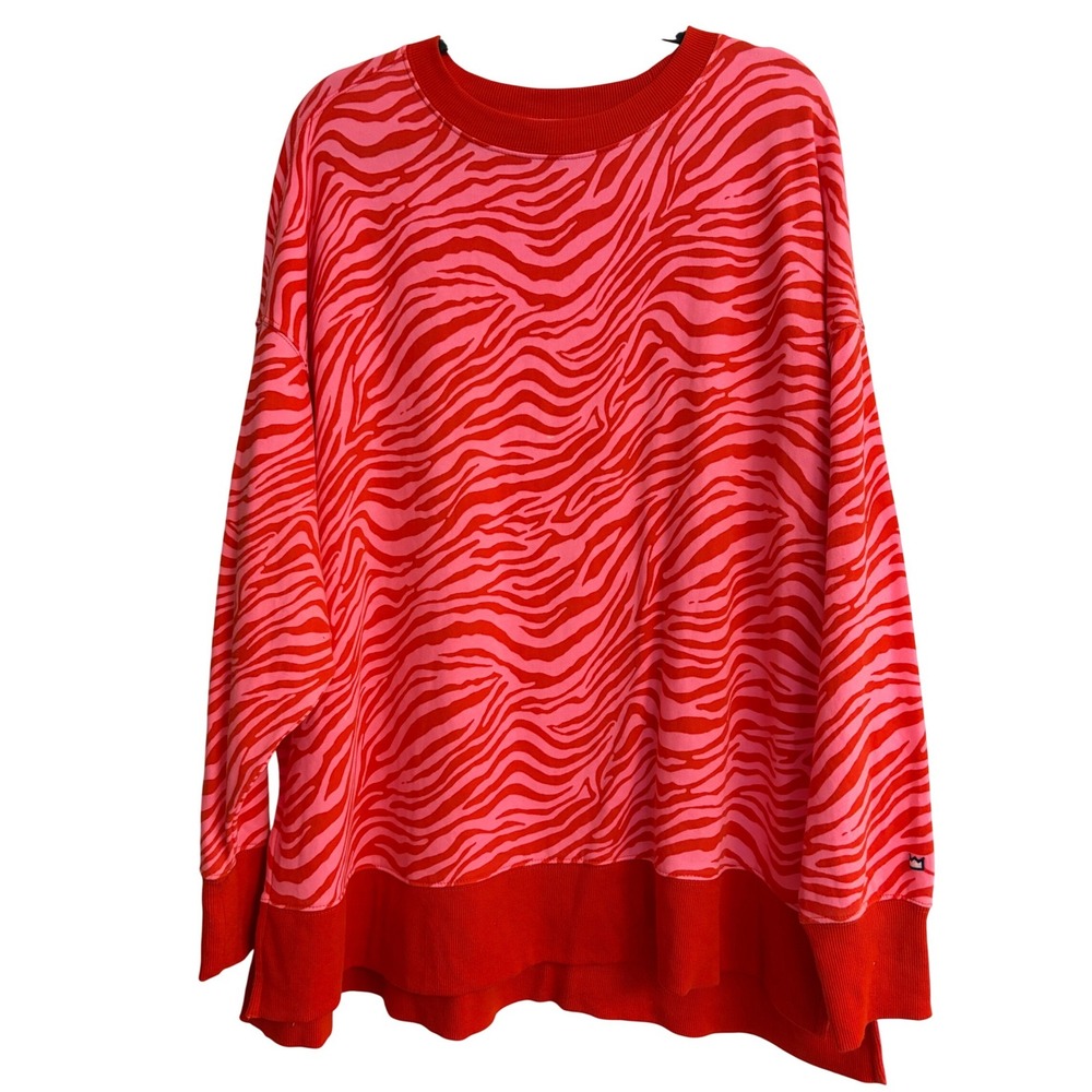 Cabana by Crown & Ivy Pink Red Zebra Print Oversized Fleece Soft Sweatshirt XL